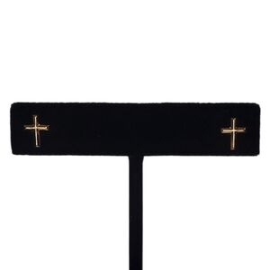 Vintage 14K Yellow Gold Polished Dainty 3D Cross Post Back Stud Pierced Earrings